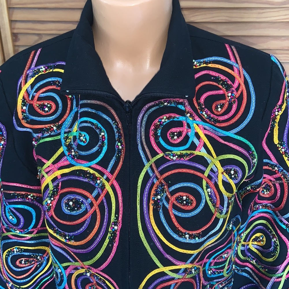 ANAGE vintage cotton jacket beaded ribbon circles - Picture 2 of 10